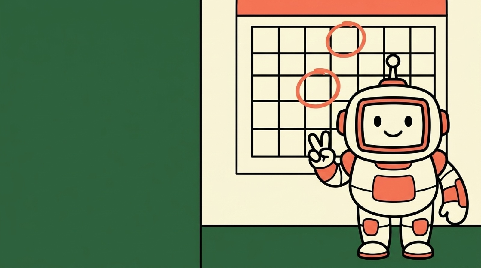 The bot beside a calendar with two dates circled